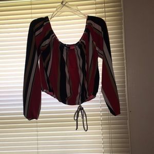 Striped red black  crop top with tie in the front